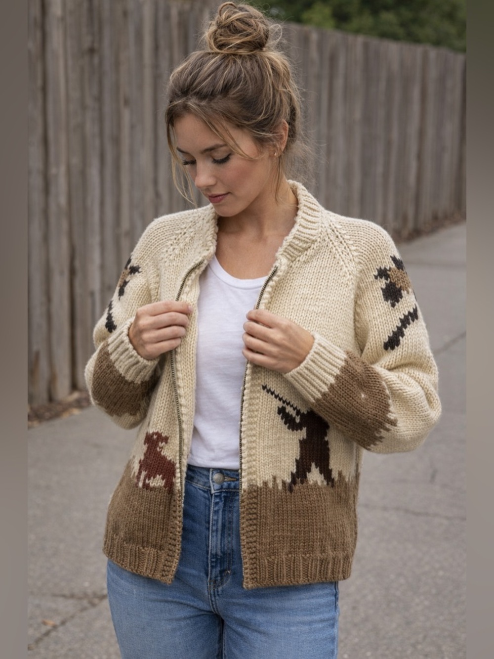 Handmade Wool Zip Cardigan Pheasant Hunting Chunky Knit Sweater
